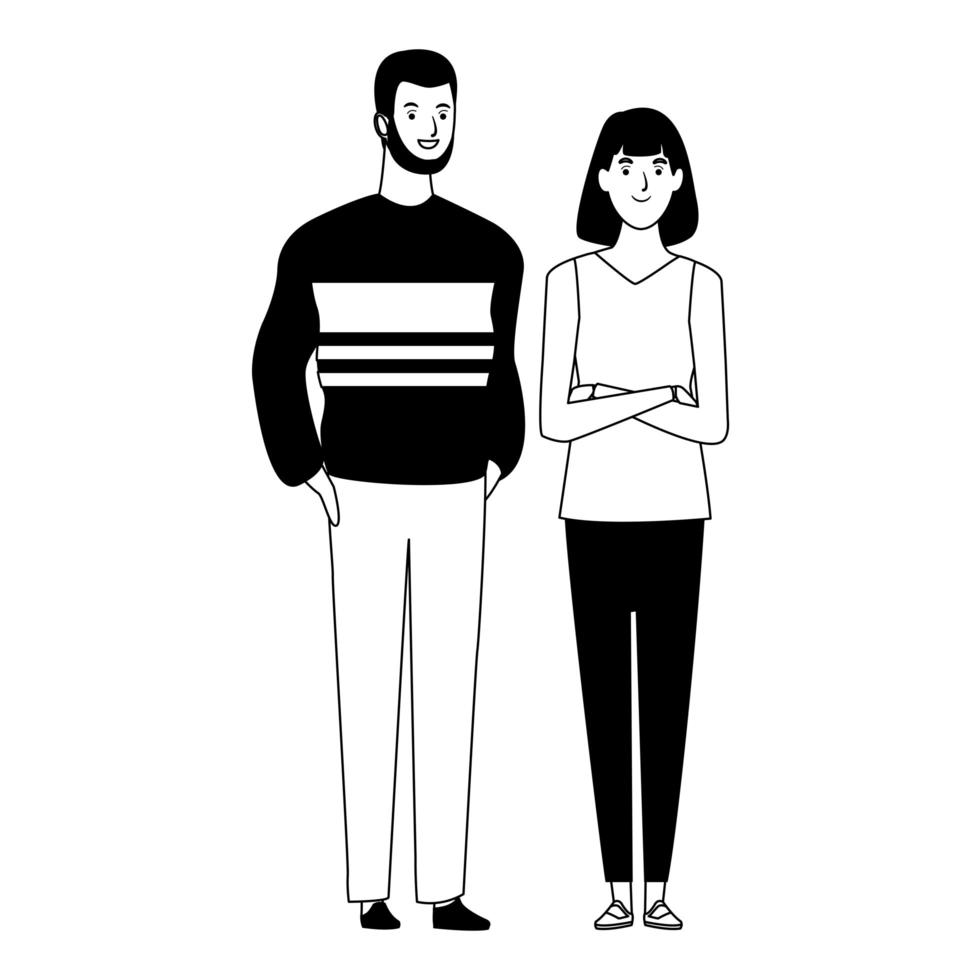 couple avatar cartoon character in black and white vector