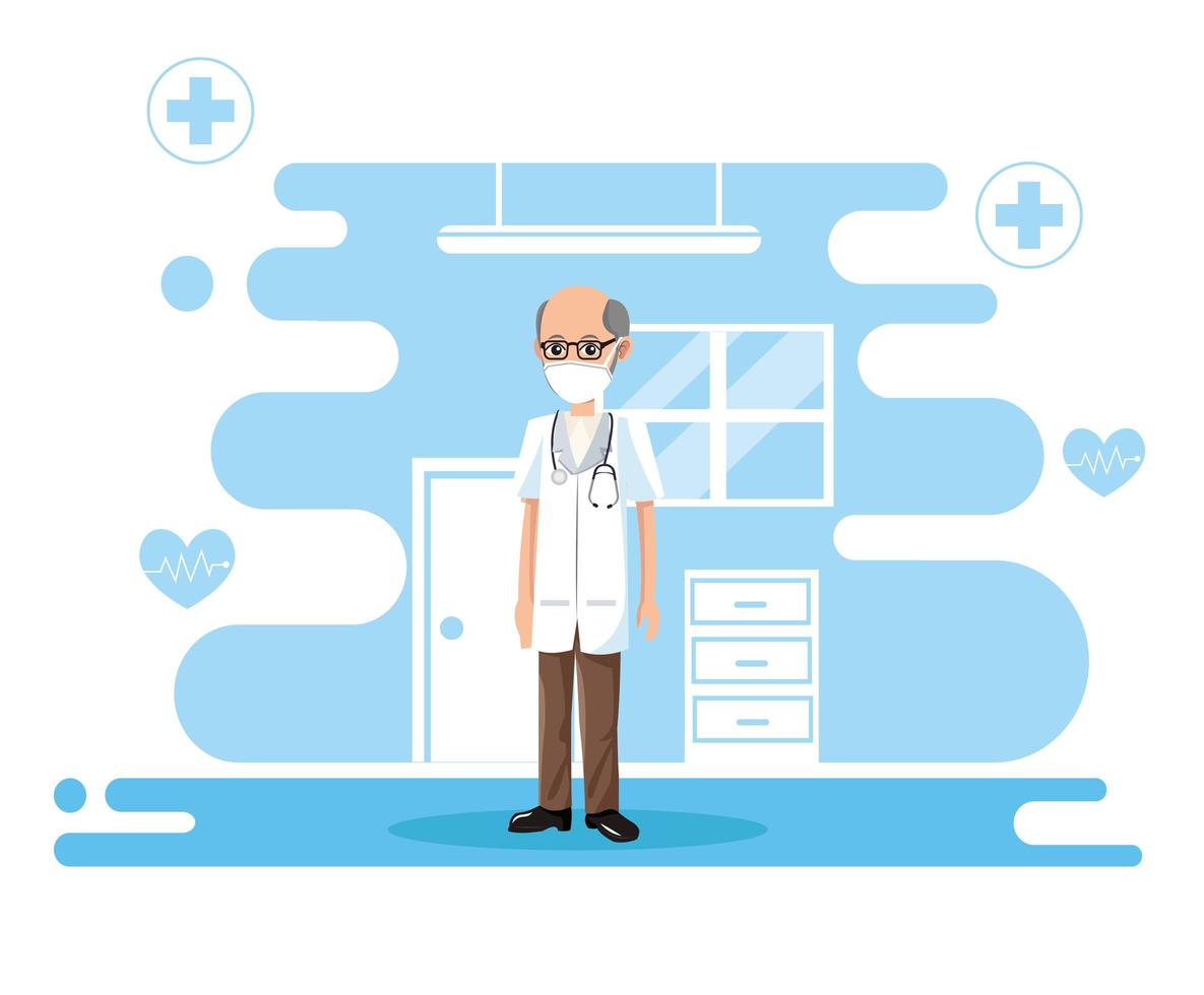 male doctor wearing medical mask vector