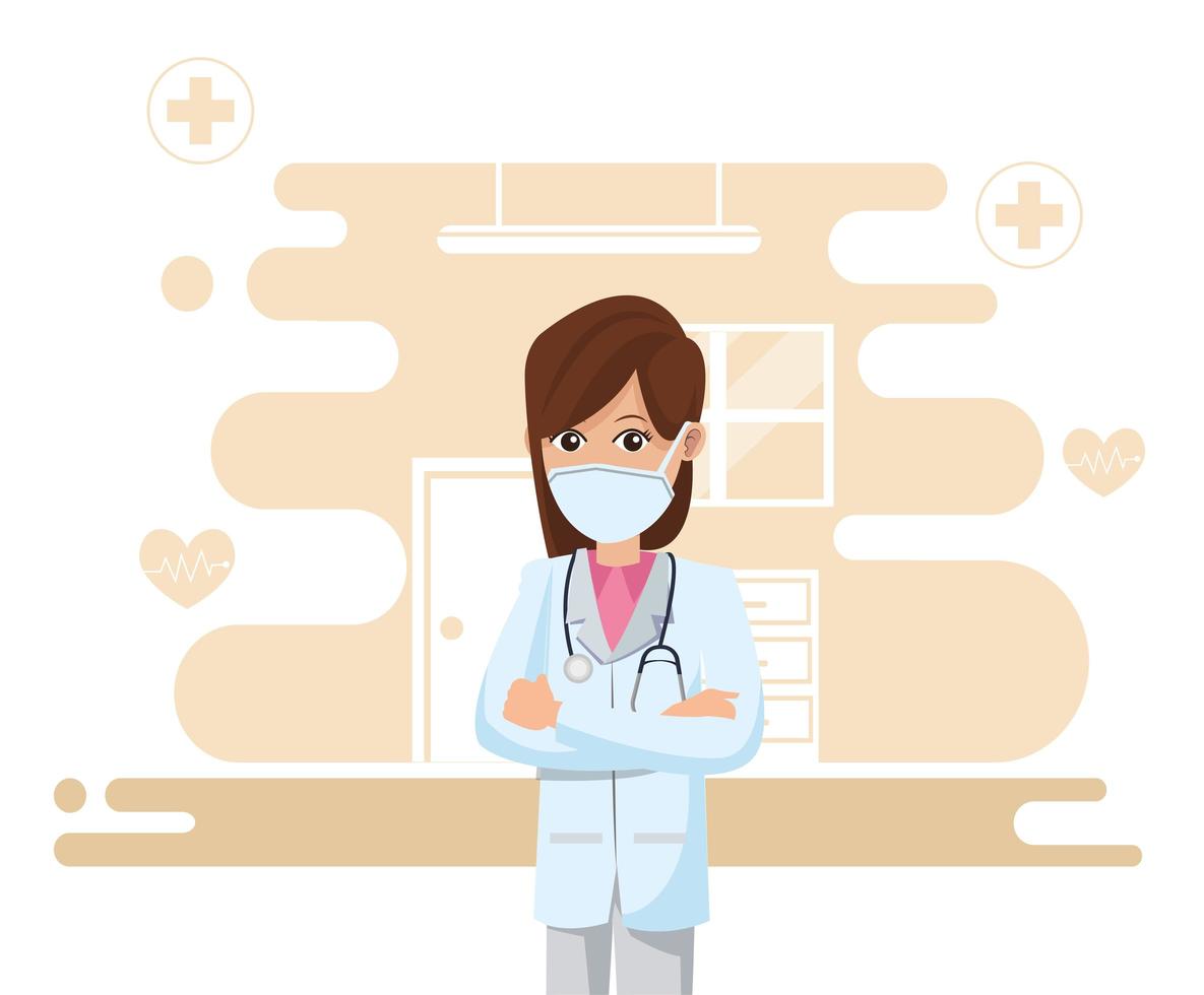 female doctor wearing medical mask vector