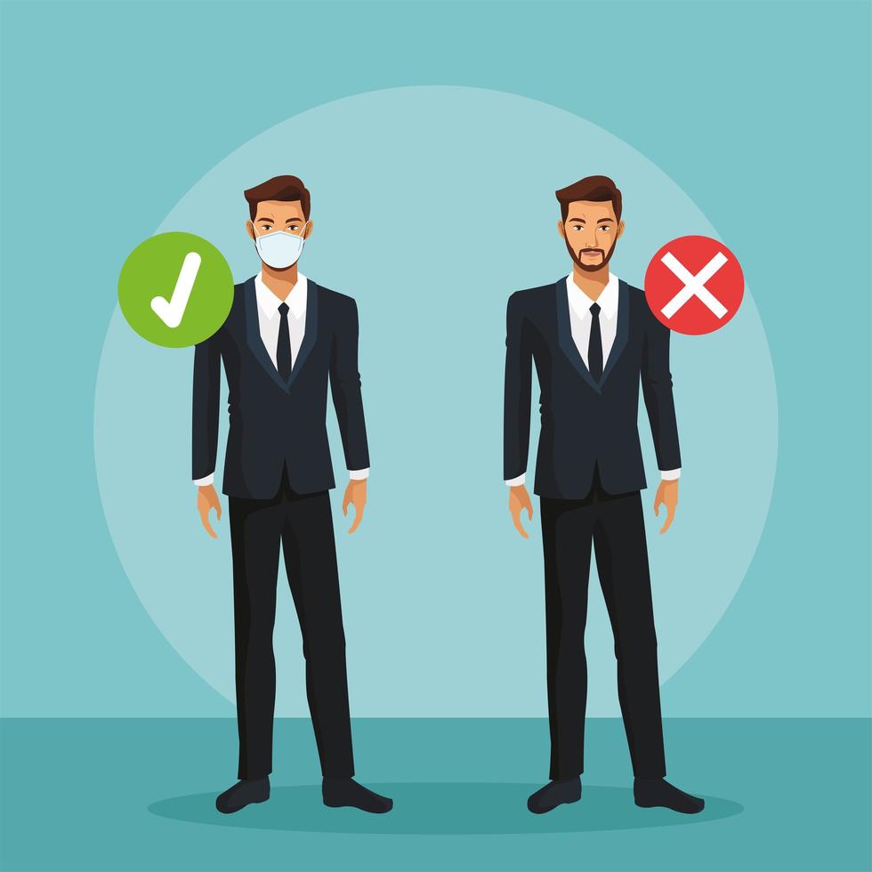 businessmen working and wearing medical masks vector