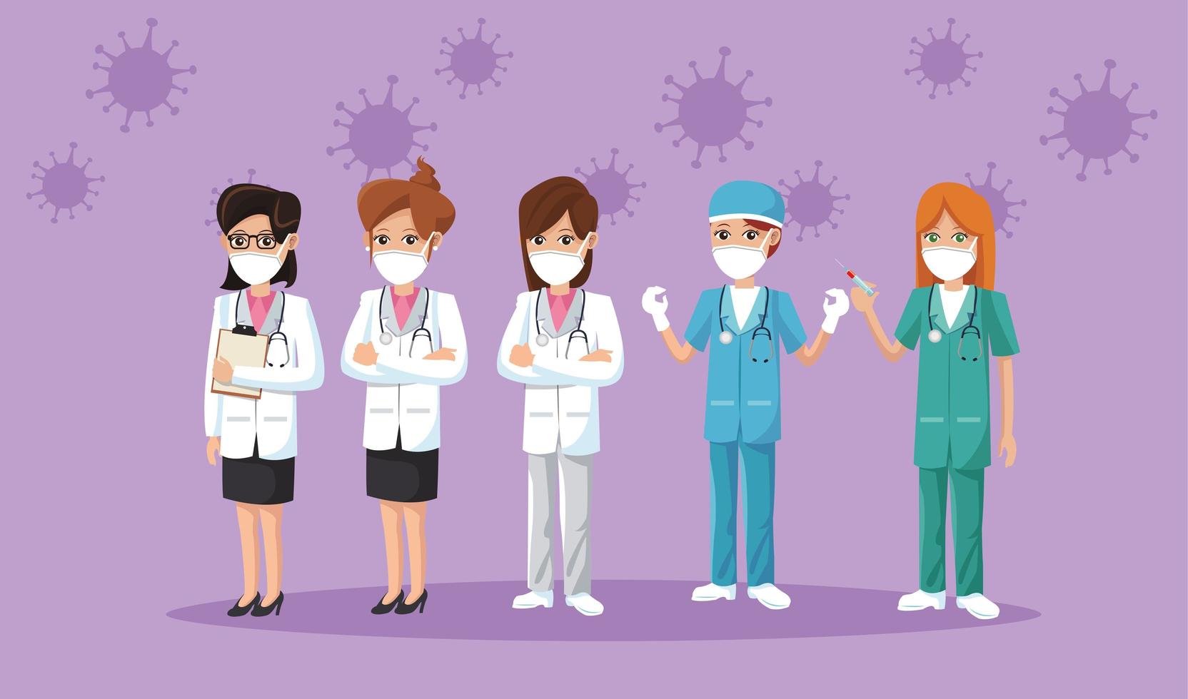 female doctors wearing medical masks vector