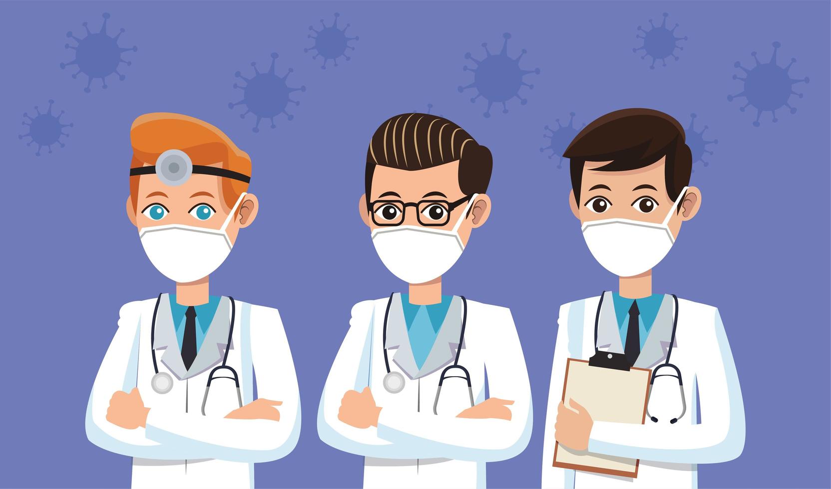 médicos masculinos con máscaras médicas vector