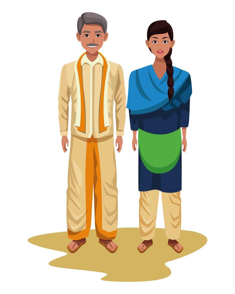 indian couple avatar cartoon character vector