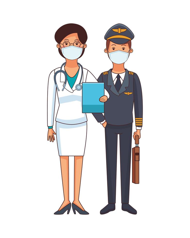 female doctor and pilot using face mask vector