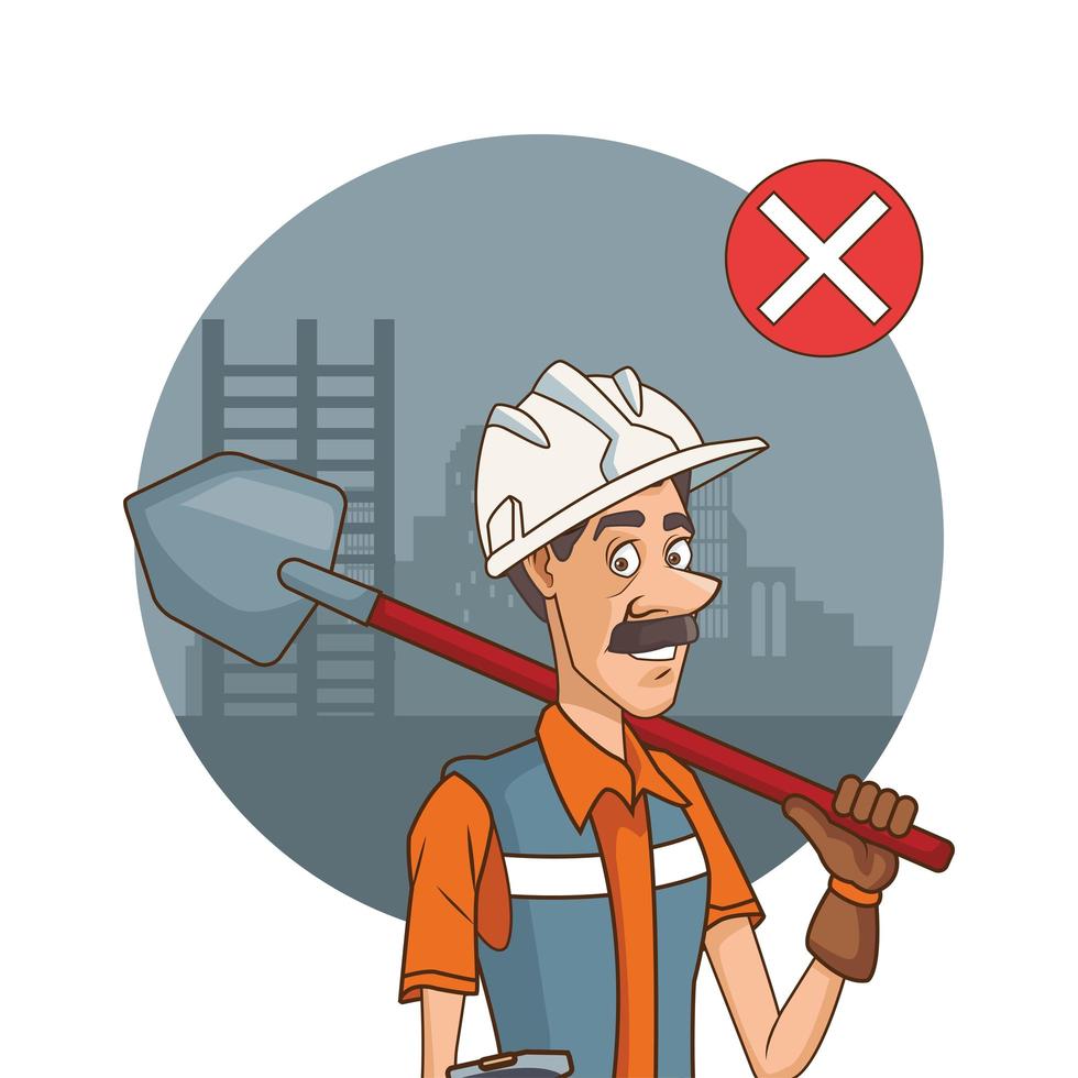 construction with shovel not using face mask for covid19 vector