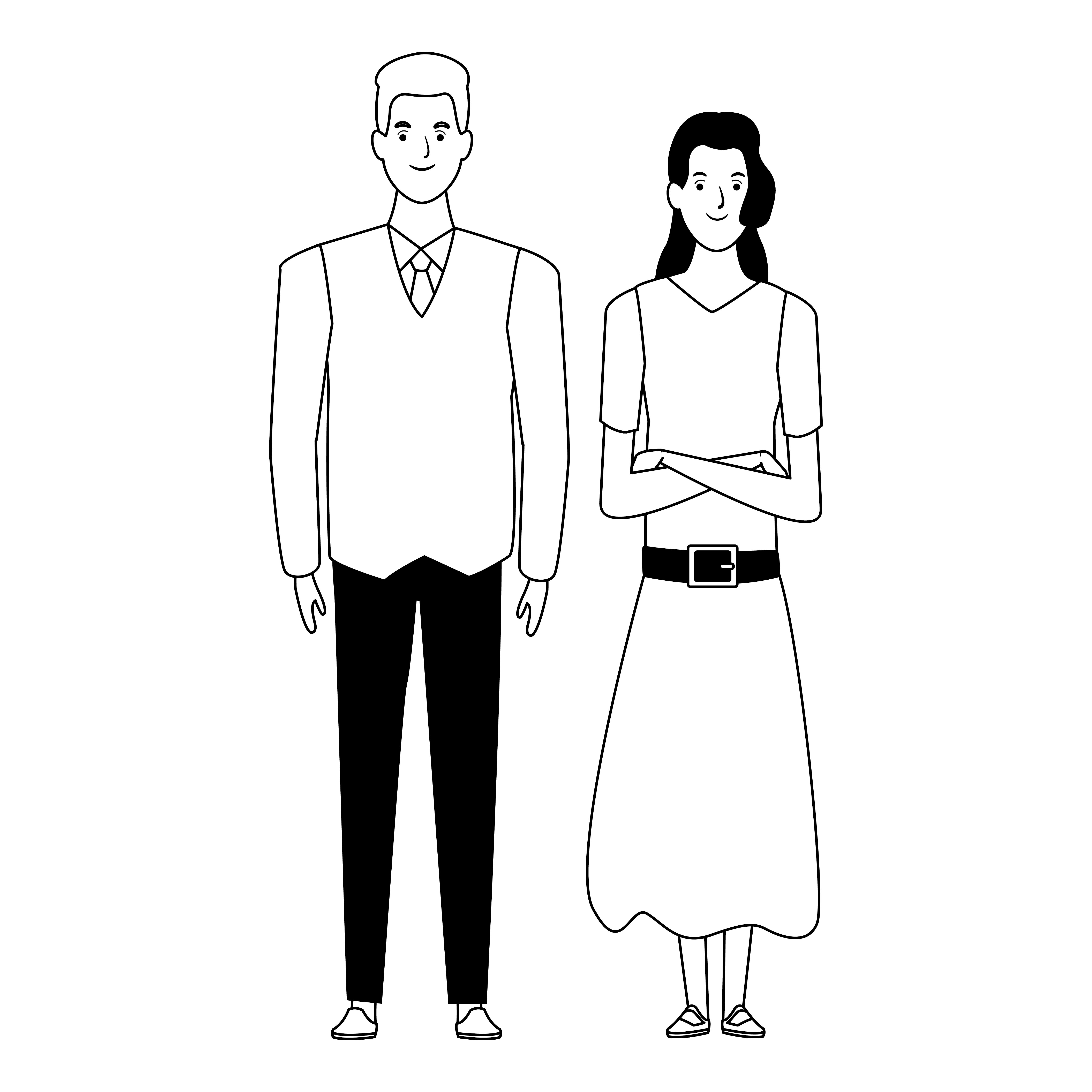 couple avatar cartoon character in black and white 1972499 Vector Art at  Vecteezy