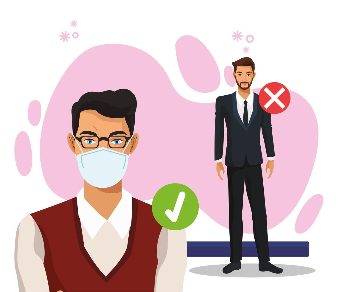 businessmen working and wearing medical masks vector