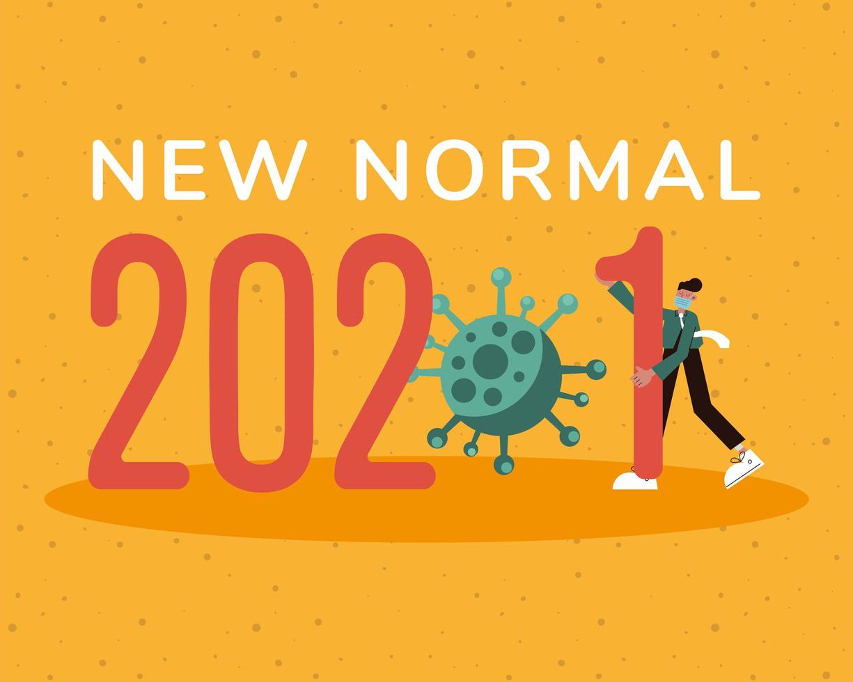 2021 new normal banner with man wearing medical mask vector