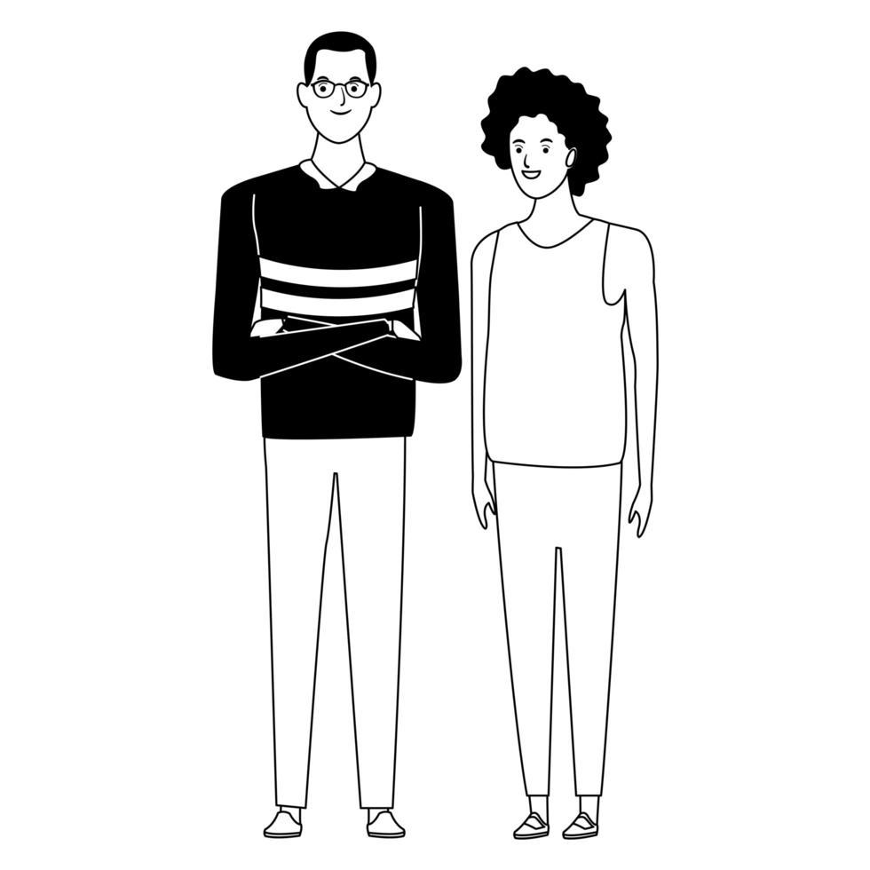 couple avatar cartoon character in black and white vector