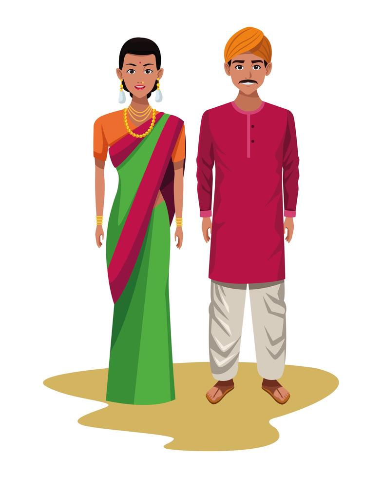 indian couple avatar cartoon character vector