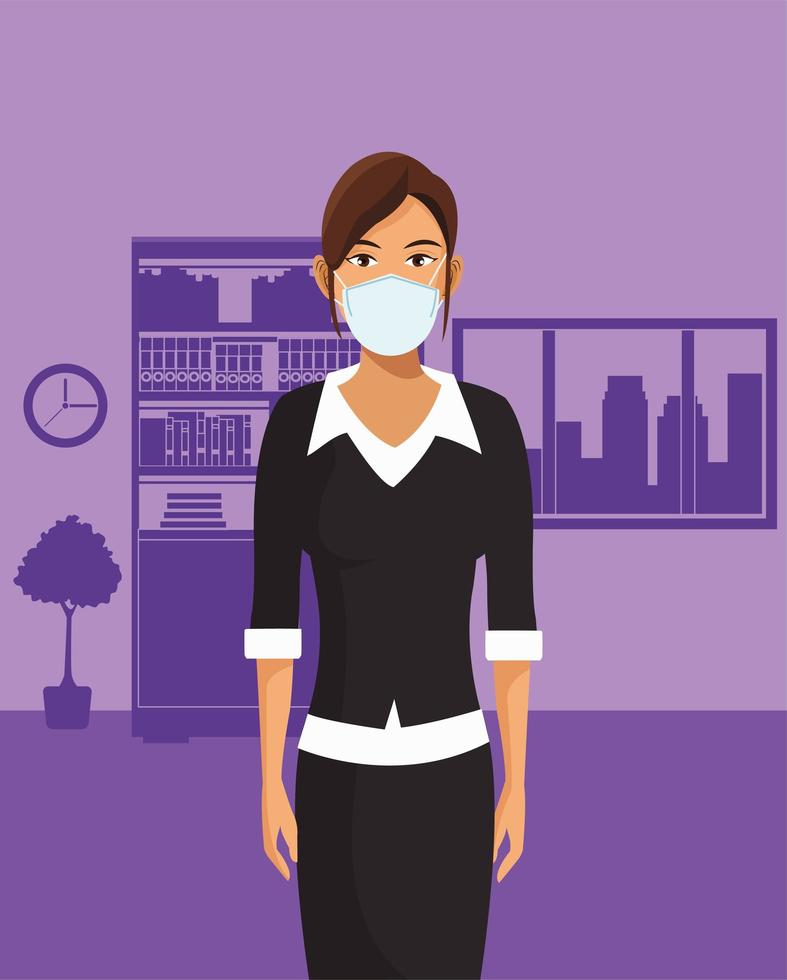 businesswoman working and wearing medical mask vector