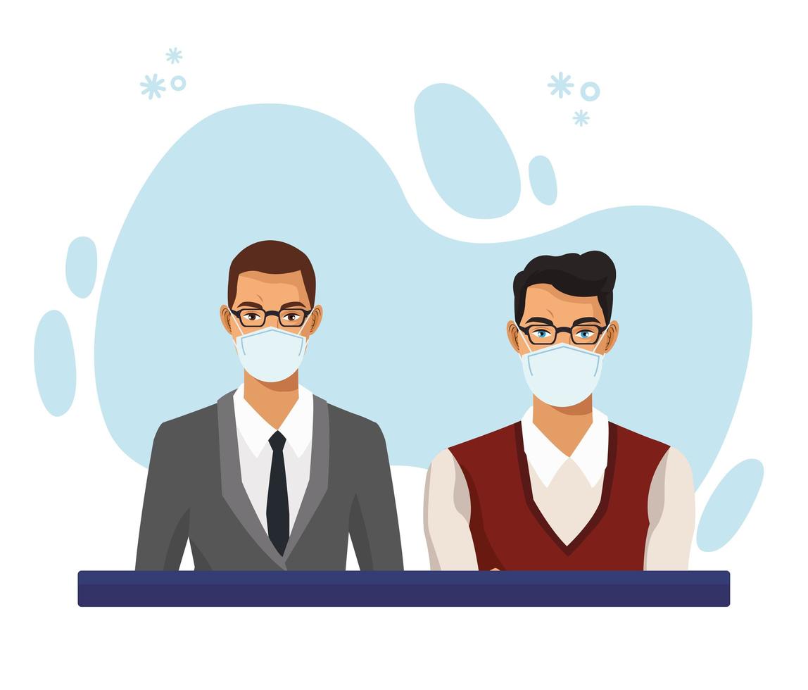 businessmen working and wearing medical masks vector