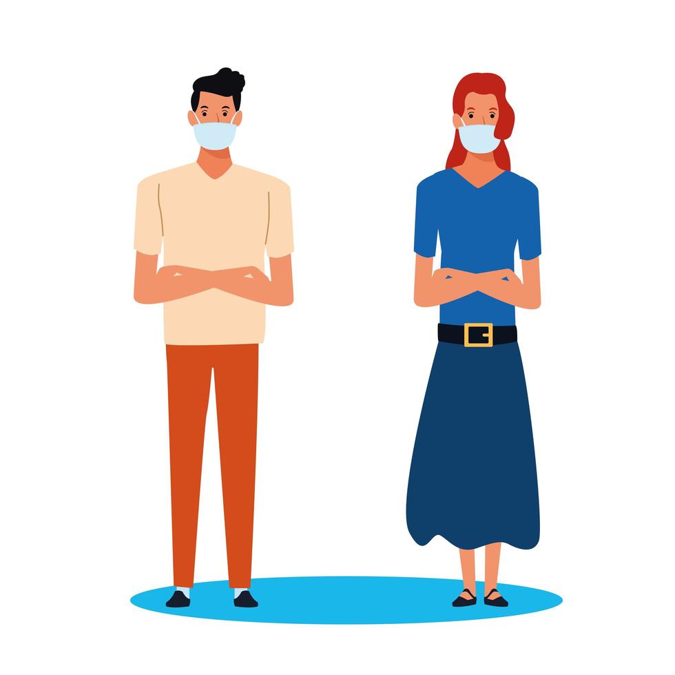 couple using face mask for covid19 vector