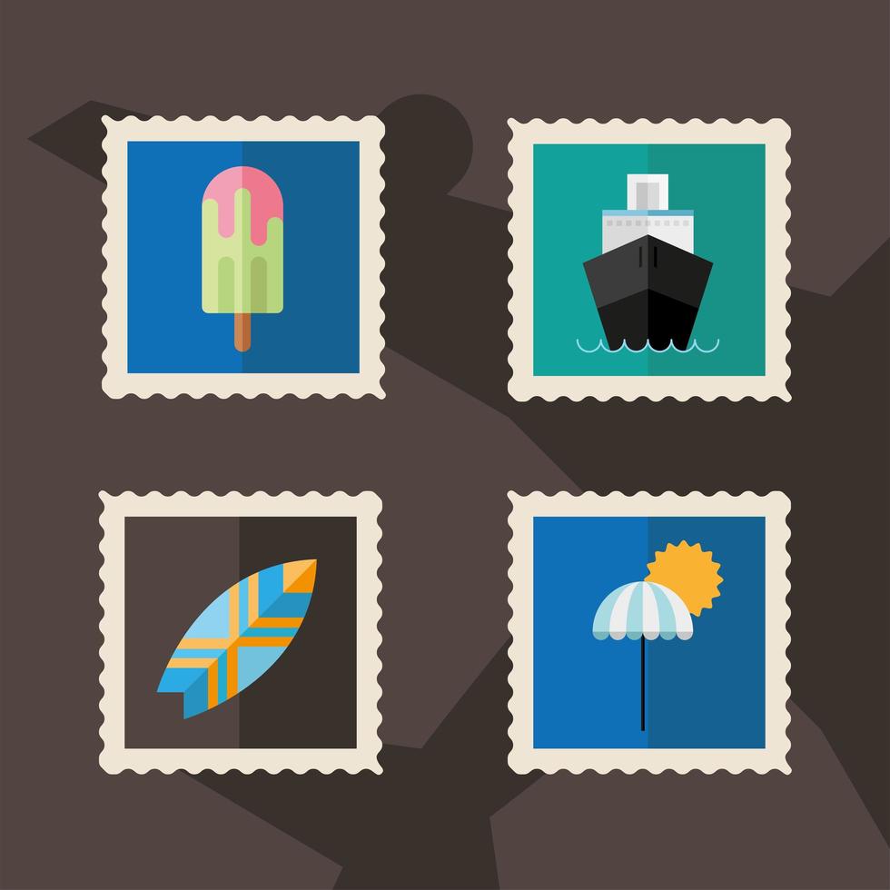 Vacation stamps icon set vector