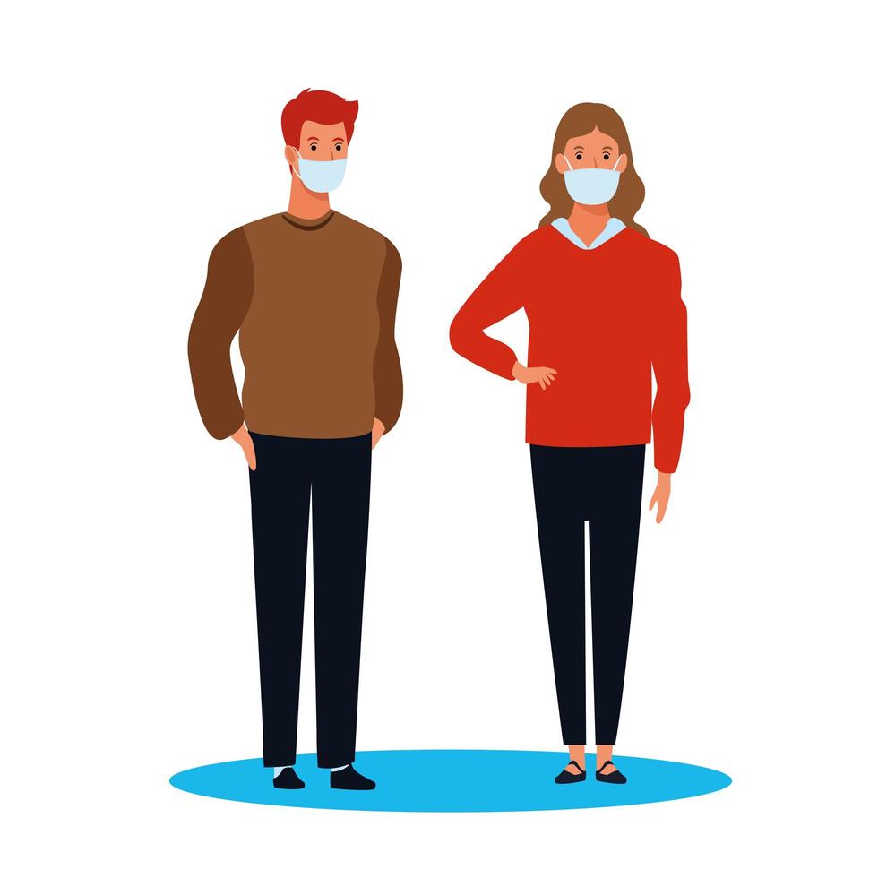 couple using face mask for covid19 vector