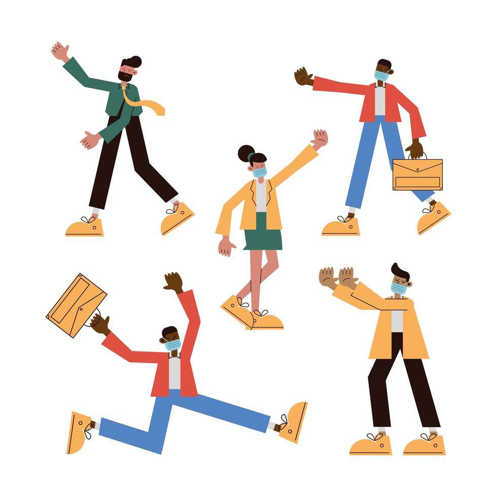 group of people wearing medical masks vector