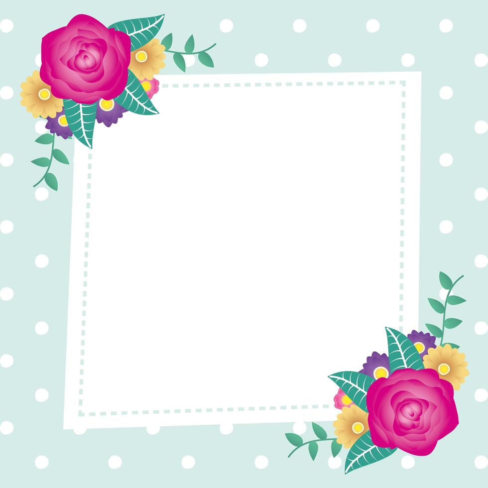 floral decorative card template with square frame vector