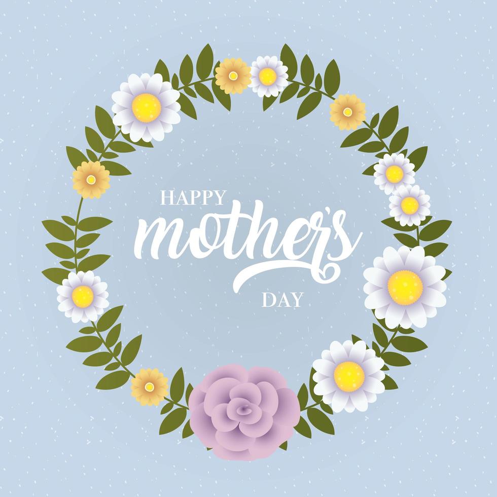 happy mothers day card with floral circular frame vector