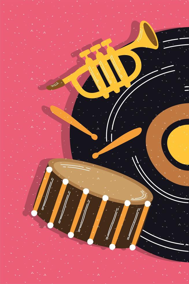 vinyl record with music instruments vector