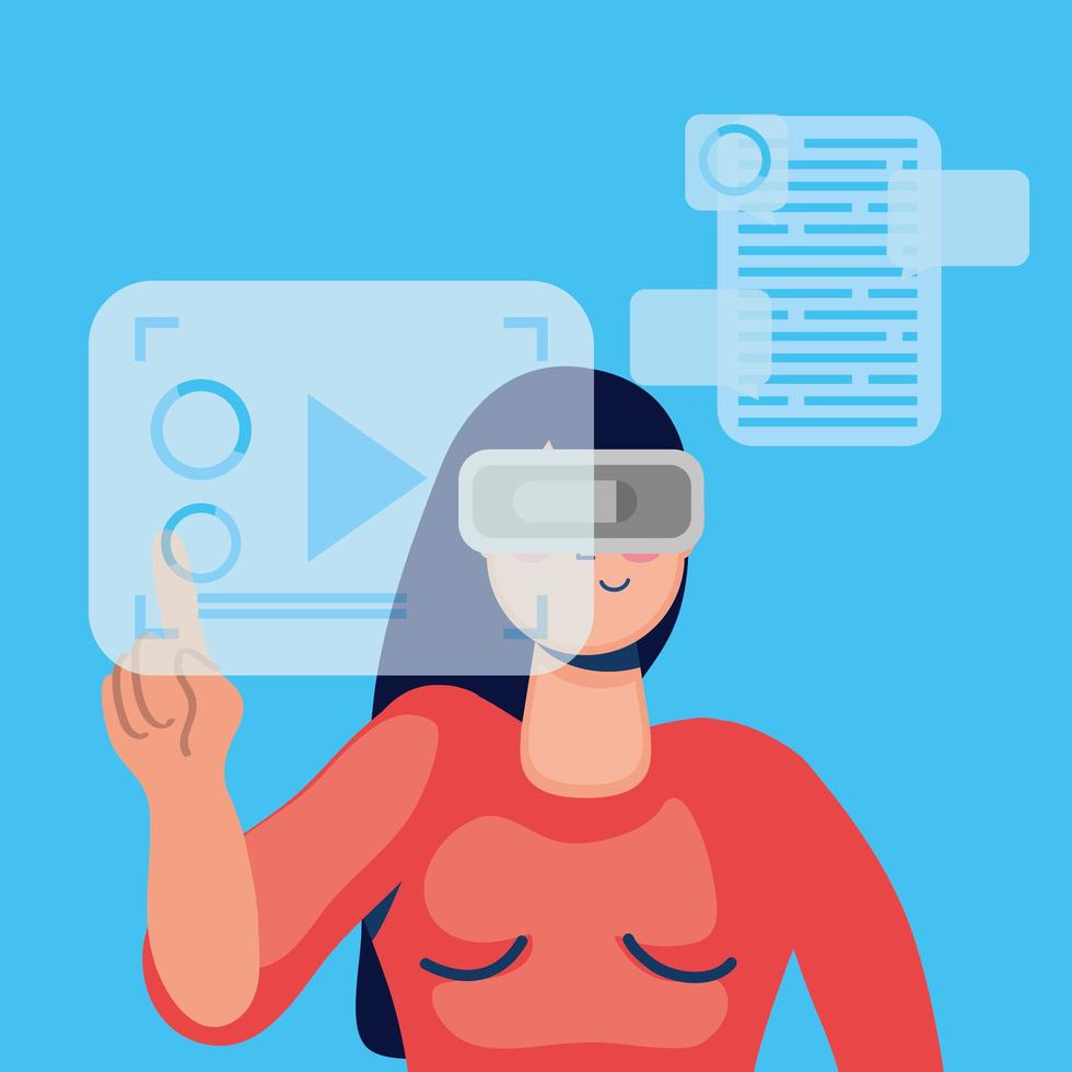 Technology design with woman with virtual reality mask vector