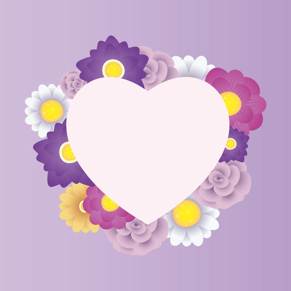 plantilla de tarjeta decorativa floral con marco de corazón vector