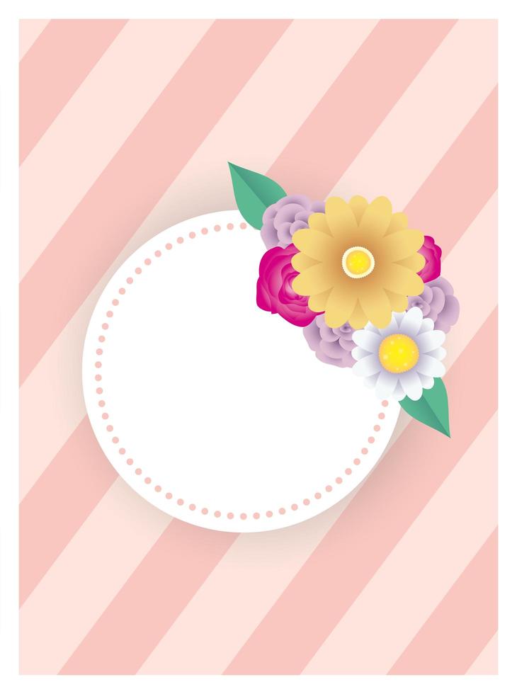 floral decorative card template with circle frame vector