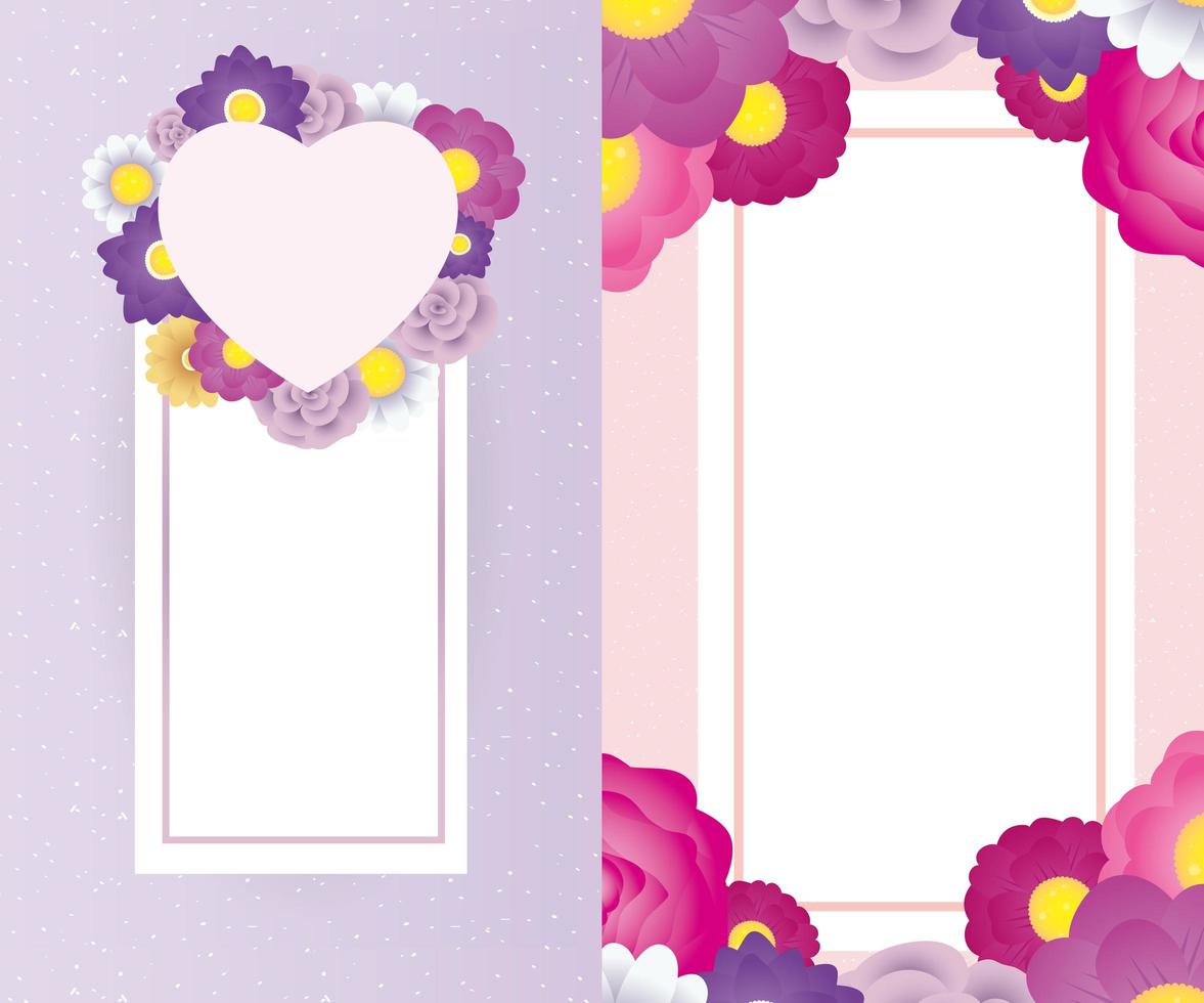 floral decorative card template with square and heart frame vector