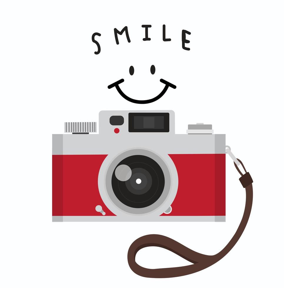 red vintage camera strap with stylish lettering - smile vector