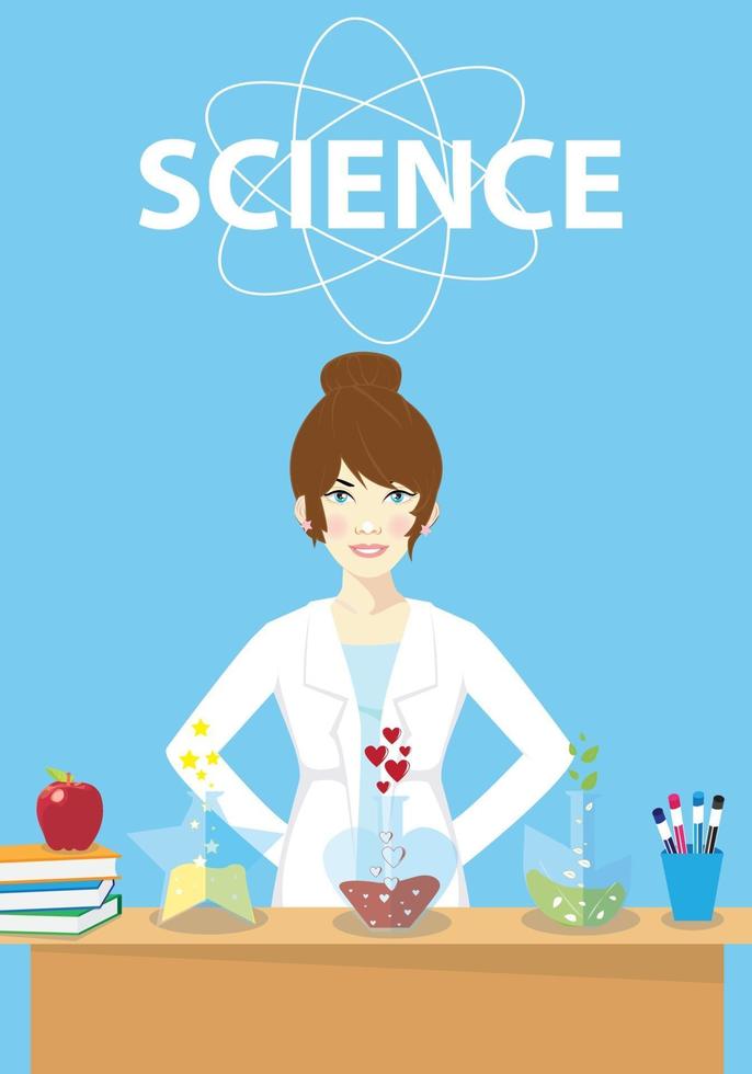 Female scientist in lab coat checking artificial neurons connected into neural network. Computational neuroscience, machine learning, scientific research. Vector illustration in flat cartoon style.