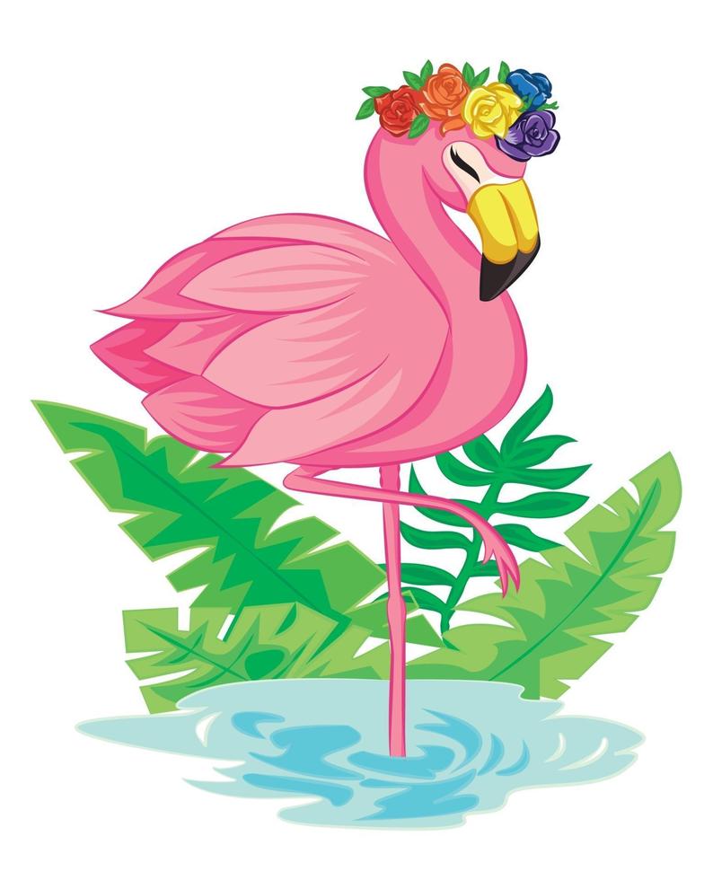 flamencos y plantas en el agua. vector