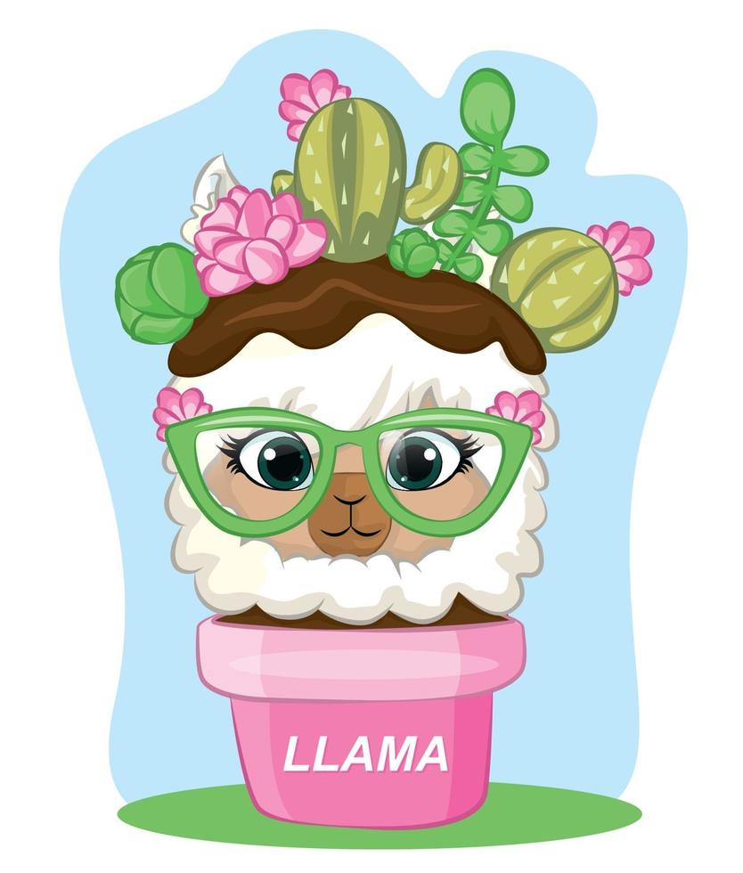 llama in cactus pot vector