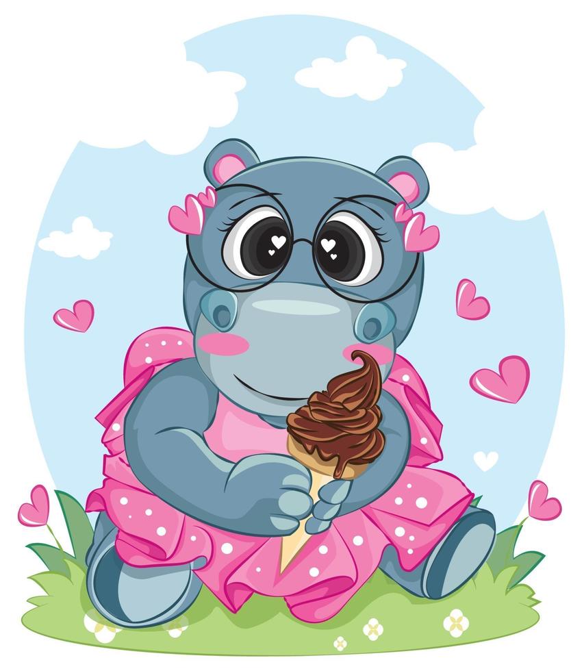 Hippo holding ice cream cone vector