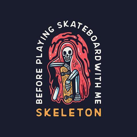 cráneo sentado con patineta diseño de ropa de estilo vintage vector