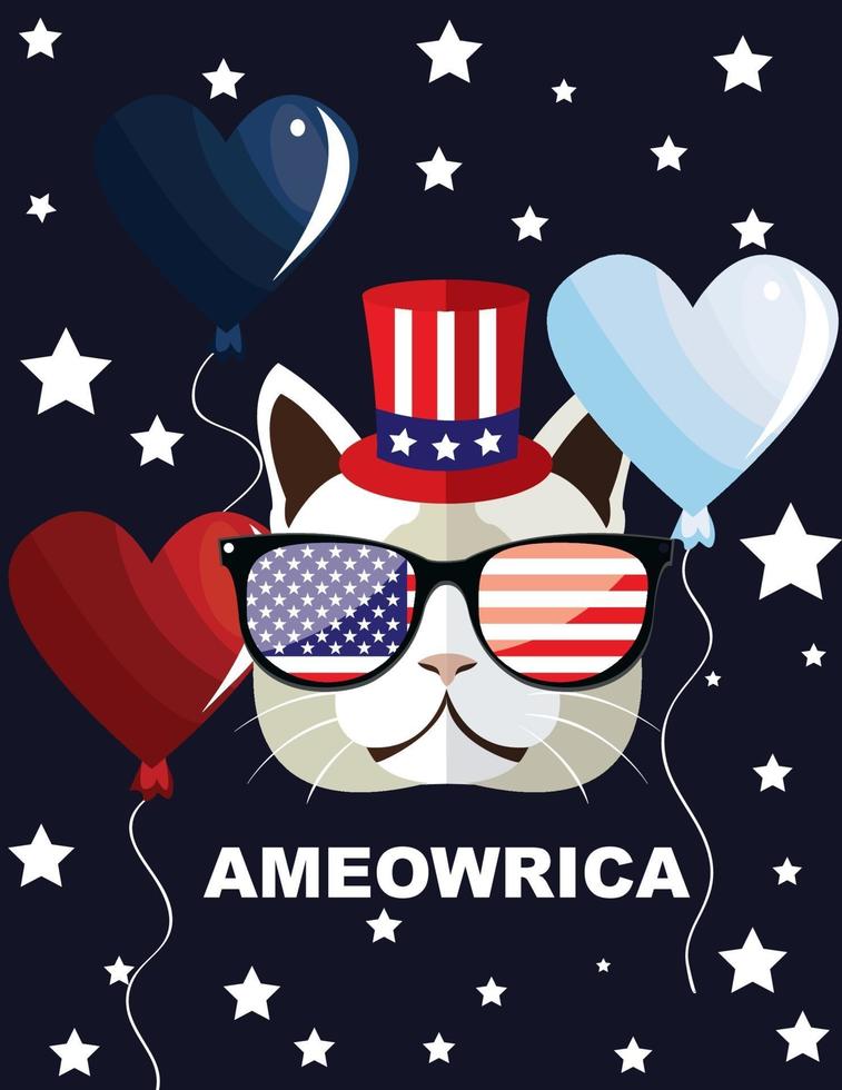 Cute cat mascot America 4th july independence day design vector