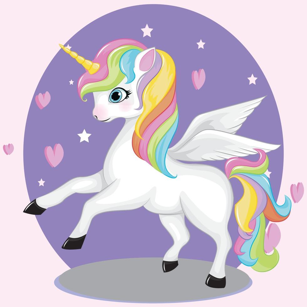 cute pegasus with rainbow hair color vector