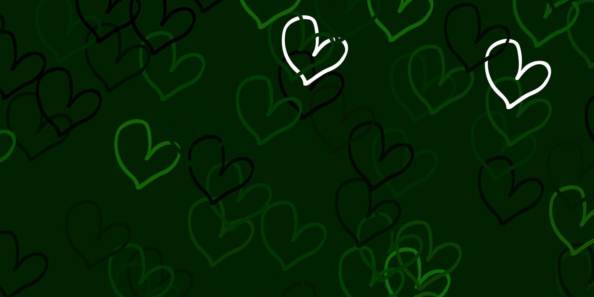 Fondo de vector verde claro con corazones.