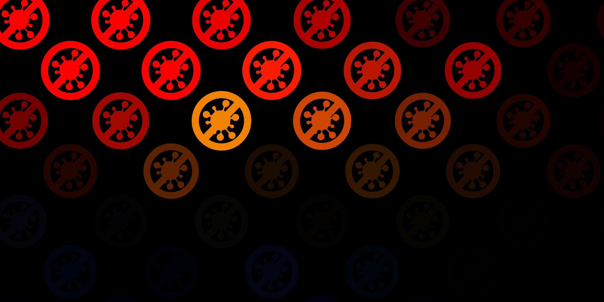 Dark Orange vector background with covid-19 symbols.