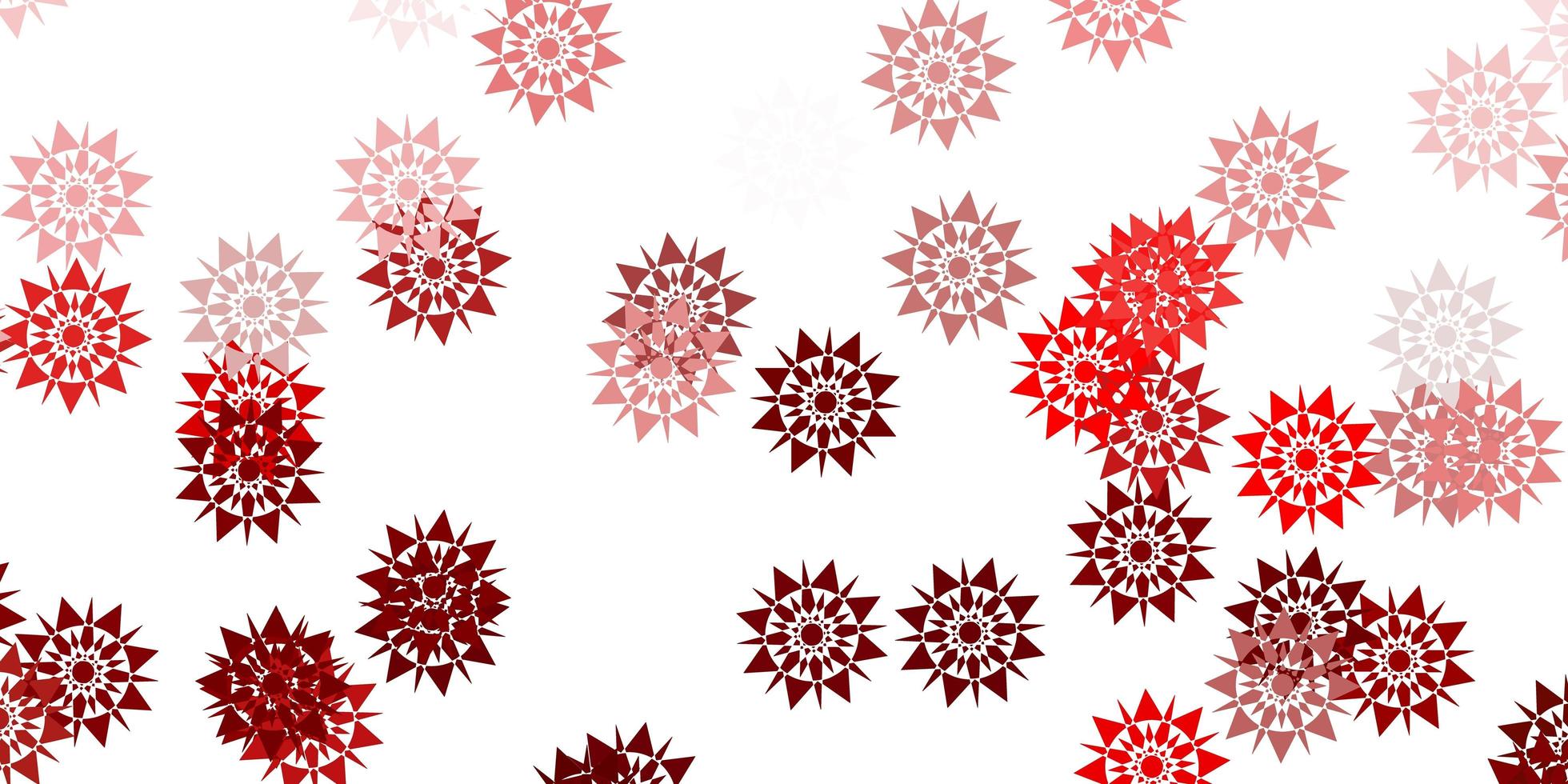 textura de vector rojo claro con copos de nieve brillantes.