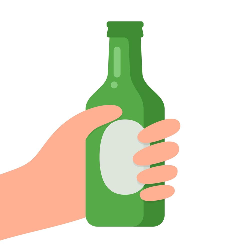 Hand holding bottle of beer. vector