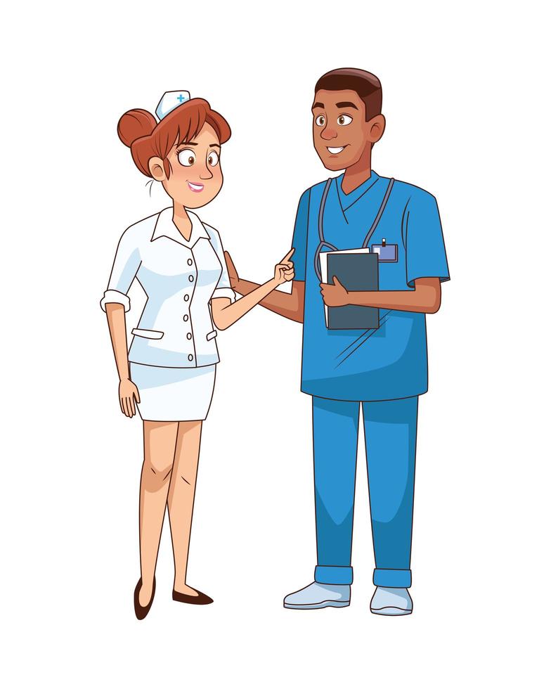 professional surgeon and nurse couple avatars characters vector