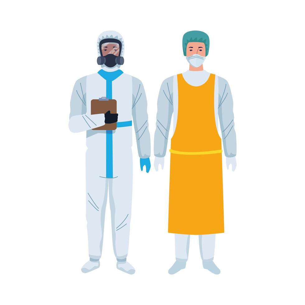 workers wearing biosafety suits characters vector