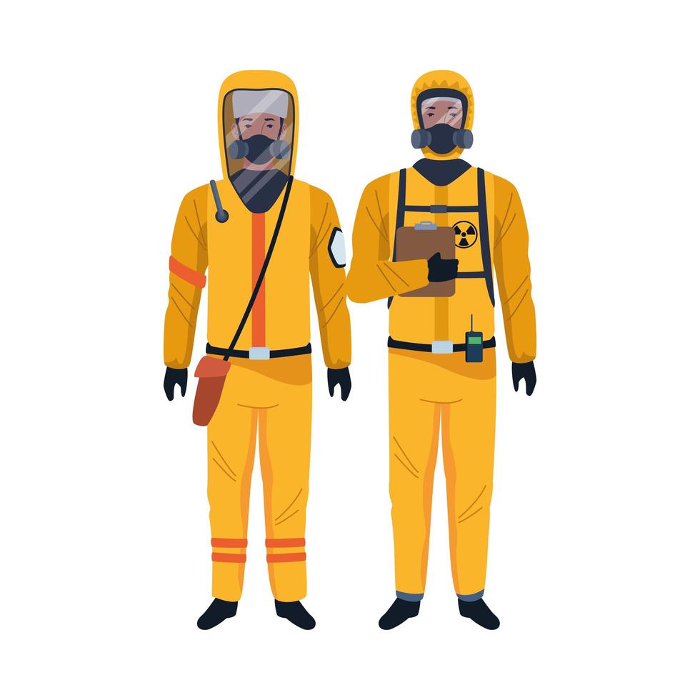 workers wearing biosafety suits characters vector