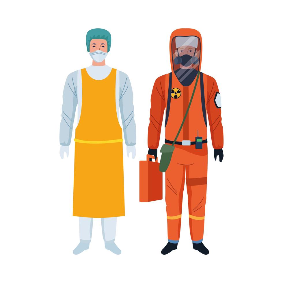 workers wearing biosafety suits characters vector
