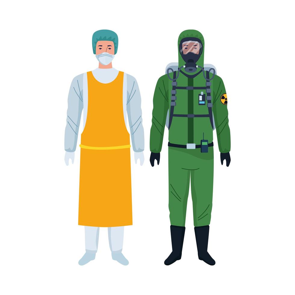 workers wearing biosafety suits characters vector