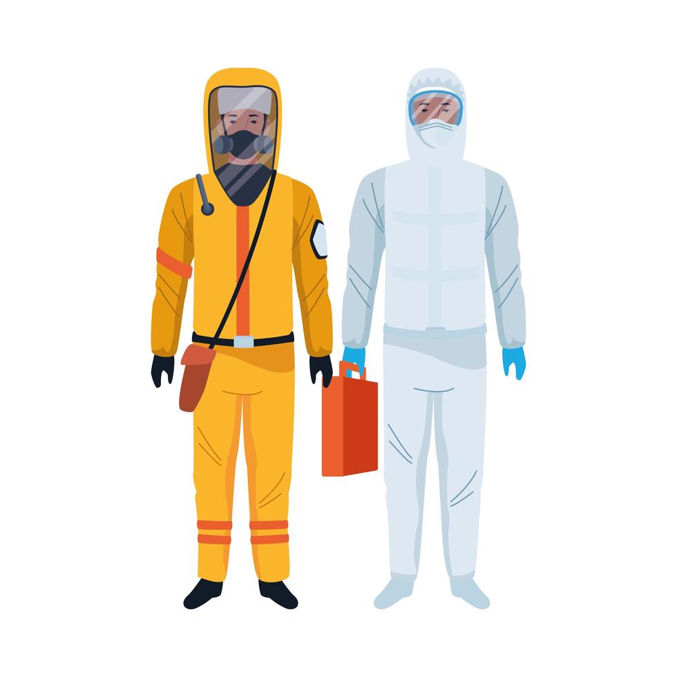 workers wearing biosafety suits characters vector