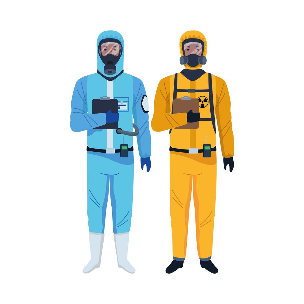 workers wearing biosafety suits characters vector