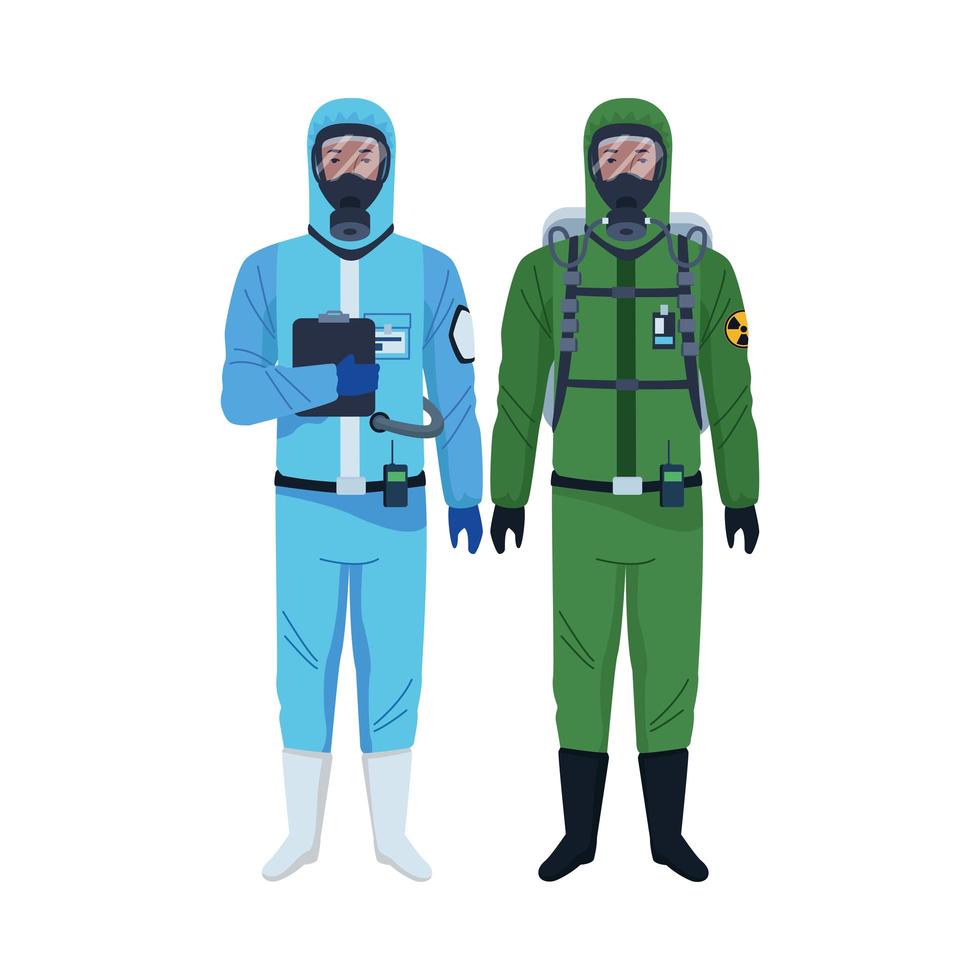 workers wearing biosafety suits characters vector