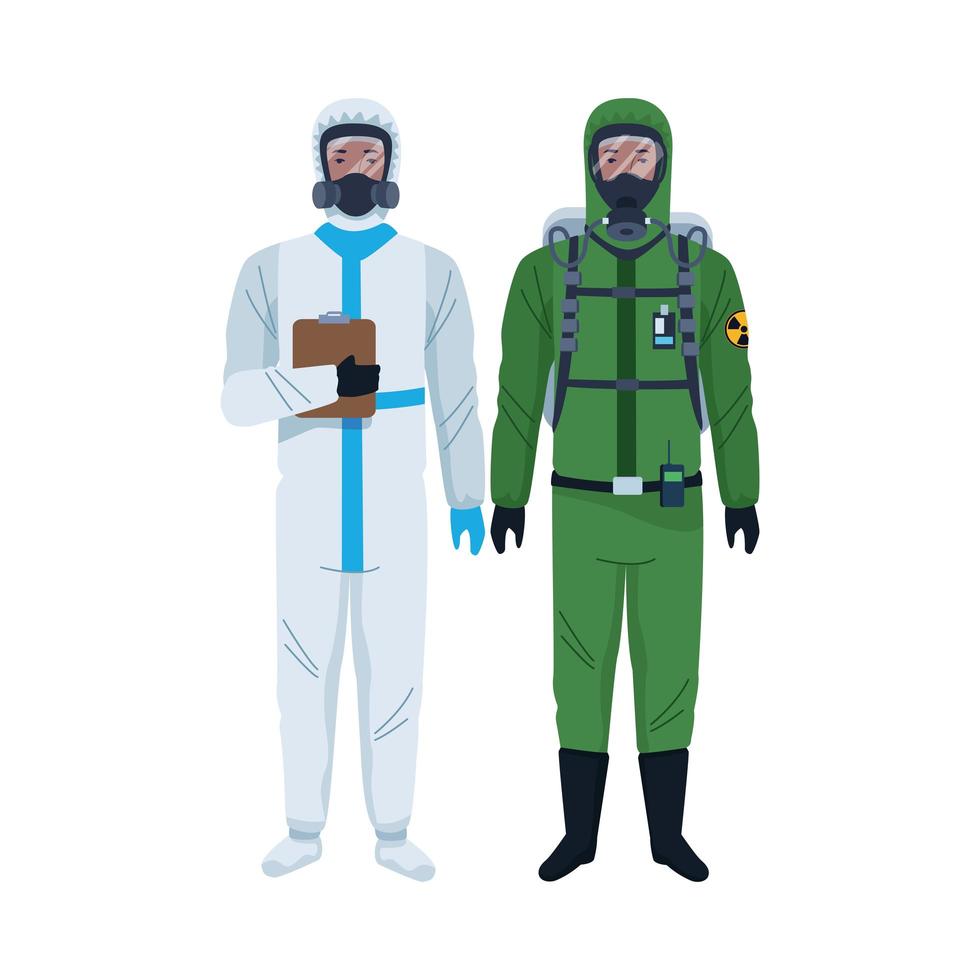 workers wearing biosafety suits characters vector