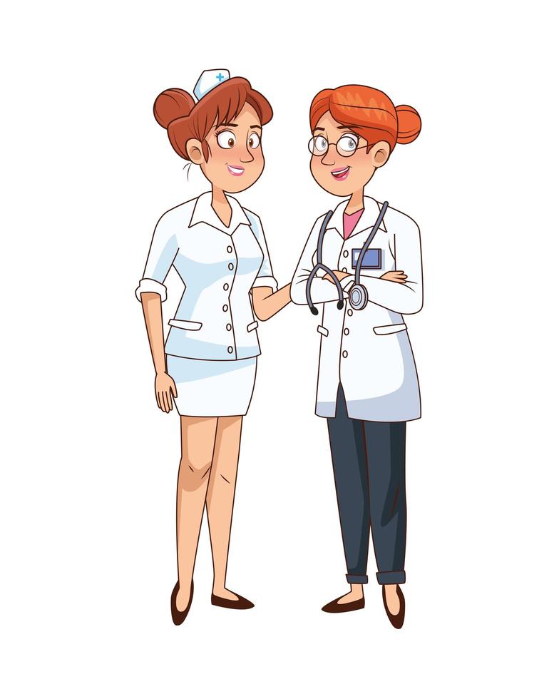 personajes profesionales de doctora y enfermera vector