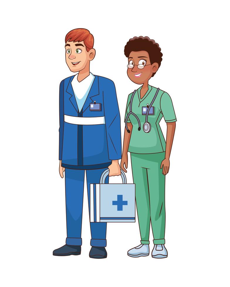 professional doctor and paramedic couple characters vector